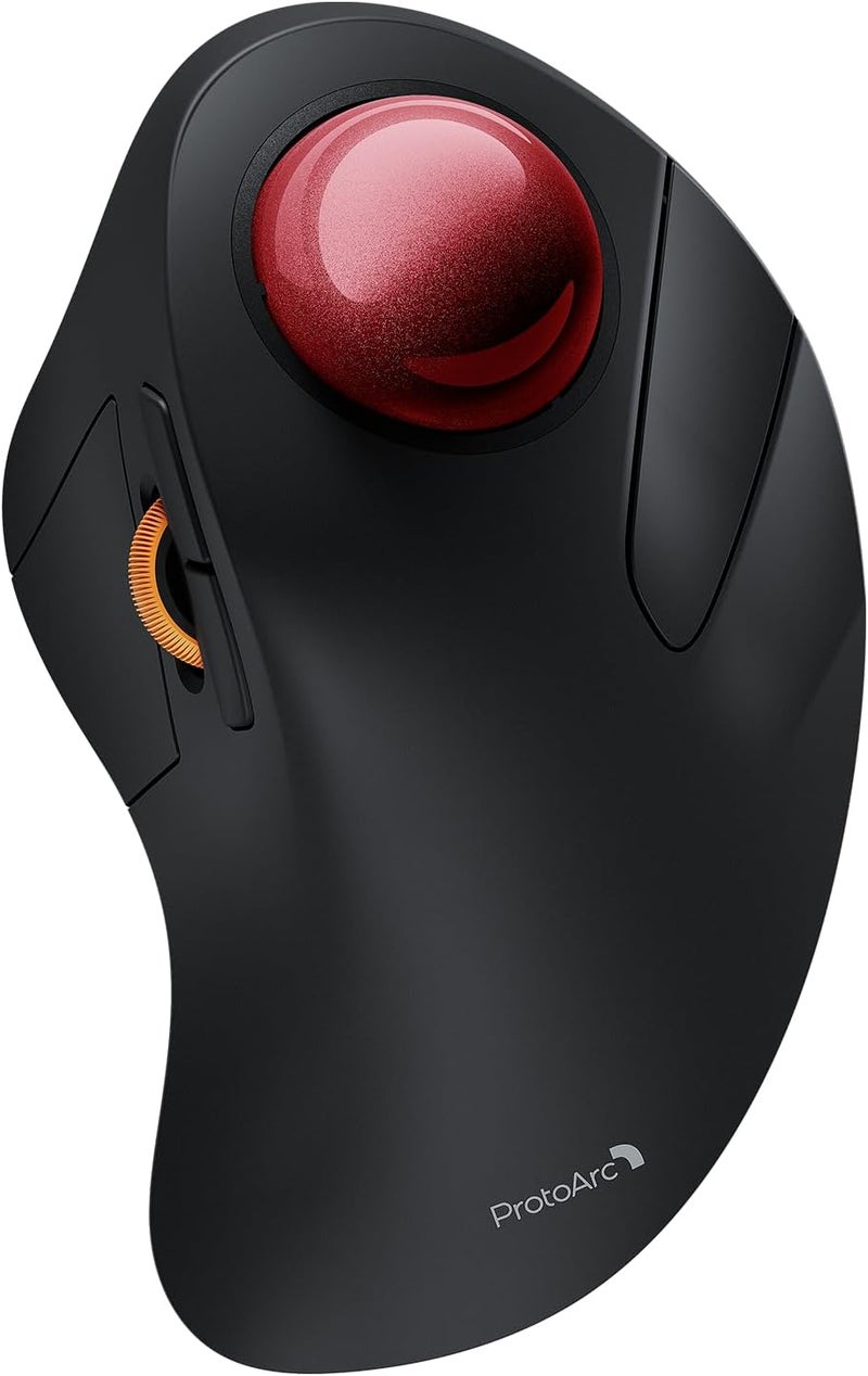 ProtoArc Wireless Bluetooth Trackball Mouse, EM03 NL Ergonomic Rollerball Mouse Rechargeable Computer Mice, 3 Device Connection, Compatible with PC, iPad, Mac, Windows-Red Ball - Image 1